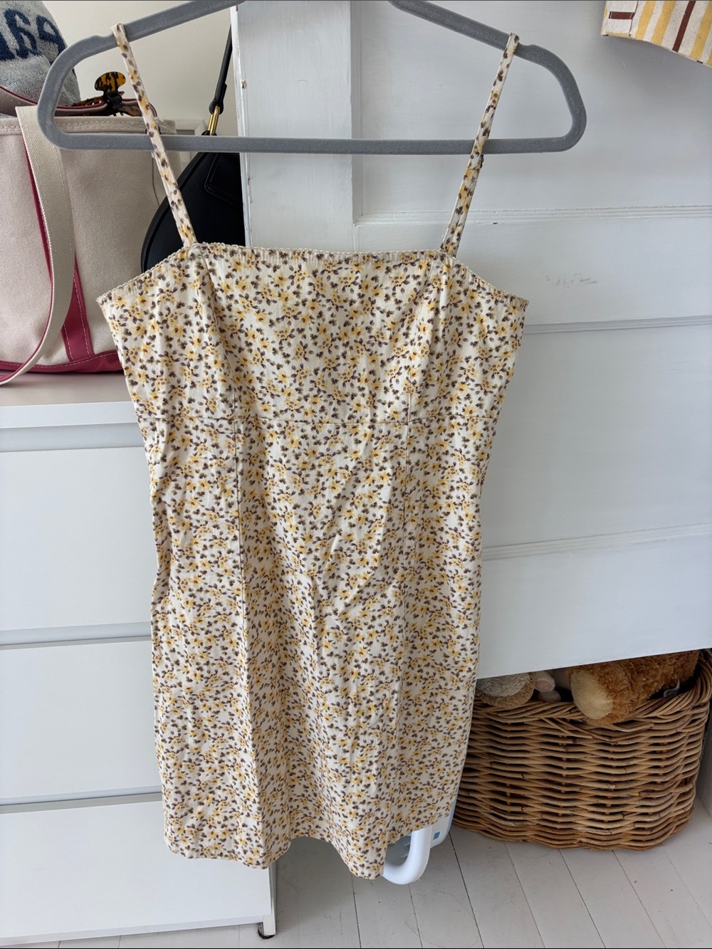 Mini Dress with Yellow Floral Print and Spaghetti Straps